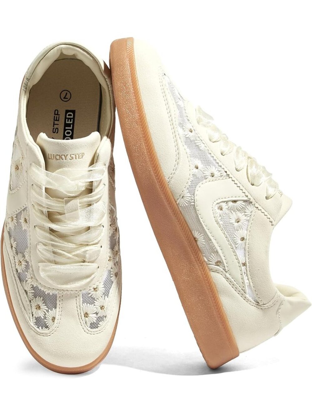 Women's Beige-MeshFaux Leather Non Slip Round Toe Flat Heel Classic Sneaker